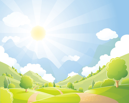Beautiful natural scenery and sun vector 05