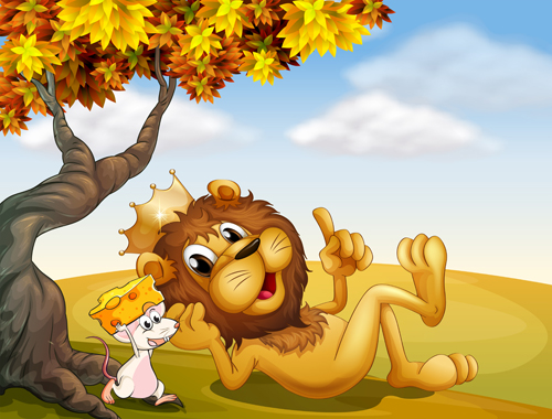 Cartoon lion with beautiful nature vector 05 Cartoon lion with beautiful nature vector 05