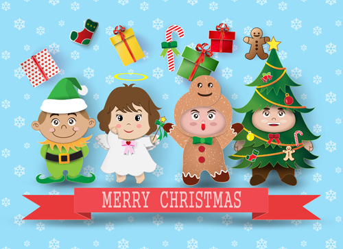 Chrismas cartoon kids vectors material 01 Chrismas cartoon kids vectors material 01