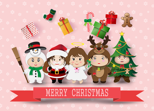 Chrismas cartoon kids vectors material 02 Chrismas cartoon kids vectors material 02