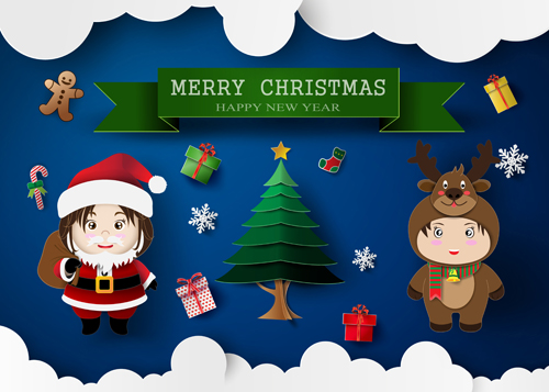 Chrismas cartoon kids vectors material 04 Chrismas cartoon kids vectors material 04