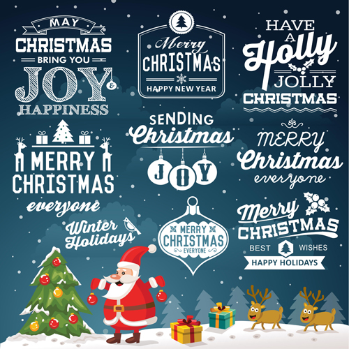 Christmas calligraphy labels with background vector Christmas calligraphy labels with background vector