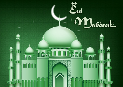 Eid mubarak with Islamic building background vectors 08 Eid mubarak with Islamic building background vectors 08