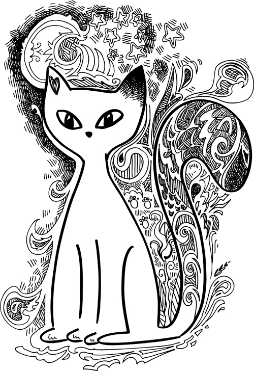 Funny floral pattern cats vector material 01 Funny floral pattern cats vector material 01