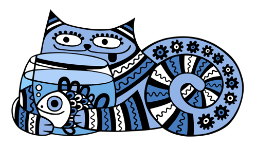 Funny floral pattern cats vector material 02 Funny floral pattern cats vector material 02