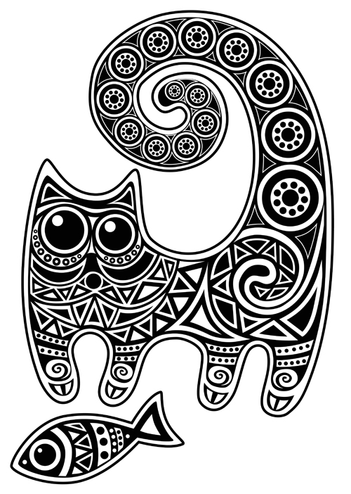 Funny floral pattern cats vector material 03 Funny floral pattern cats vector material 03