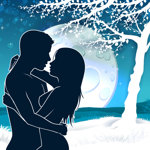 Lovers silhouette with moon and tree vector 01 Lovers silhouette with moon and tree vector 01