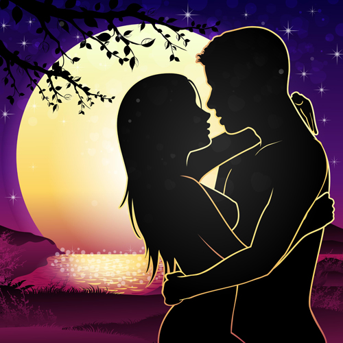 Lovers silhouette with moon and tree vector 05 Lovers silhouette with moon and tree vector 05