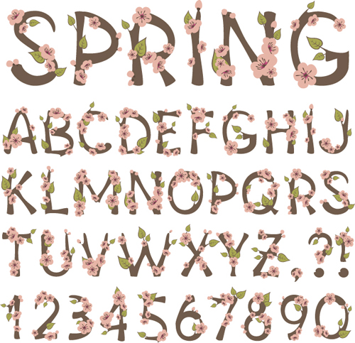 Pink flower alphabets with numbers vector Pink flower alphabets with numbers vector