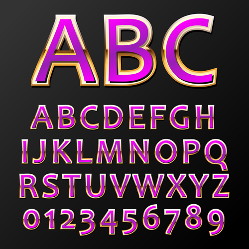 purple numbers gold alphabet 