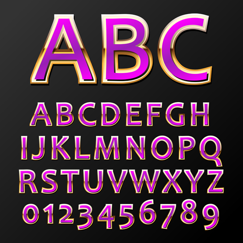 Purple with gold alphabet and numbers vector Purple with gold alphabet and numbers vector