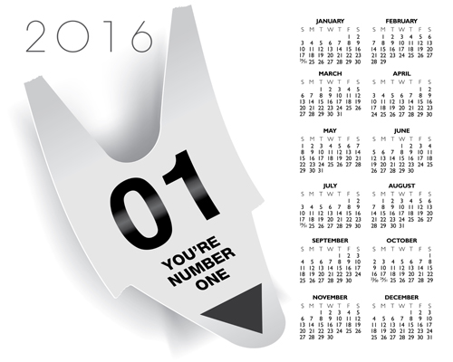 2016 Calendar with number ticket vector 2016 Calendar with number ticket vector