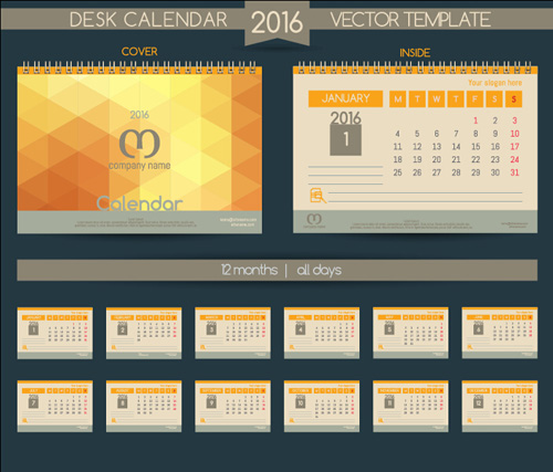 2016 New year desk calendar vector material 37 2016 New year desk calendar vector material 37