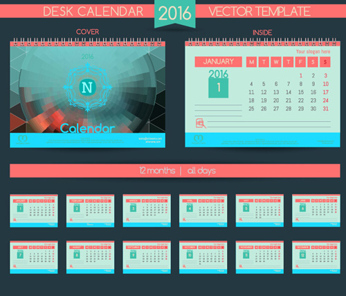 2016 New year desk calendar vector material 39 2016 New year desk calendar vector material 39