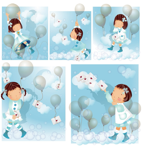Elements of girl blue balloon master Vector Elements of girl blue balloon master Vector