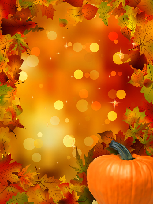 Autumn leaves and pumpkins halation background vector Autumn leaves and pumpkins halation background vector