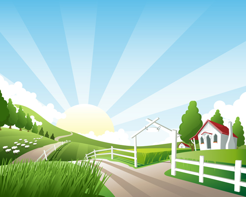 Beautiful natural scenery and sun vector 01