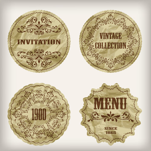 Crumpled paper vintage labels vector