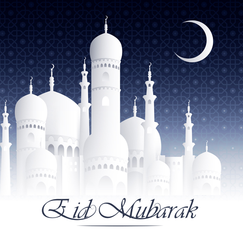 Eid mubarak with Islamic building background vectors 02 Eid mubarak with Islamic building background vectors 02