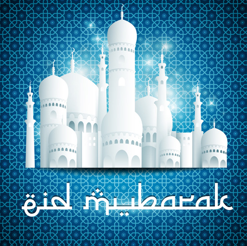 Eid mubarak with Islamic building background vectors 05 Eid mubarak with Islamic building background vectors 05