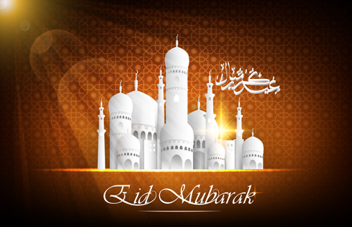 Eid mubarak with Islamic building background vectors 06 Eid mubarak with Islamic building background vectors 06