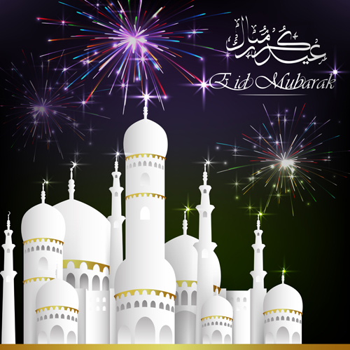 Eid mubarak with Islamic building background vectors 07 Eid mubarak with Islamic building background vectors 07