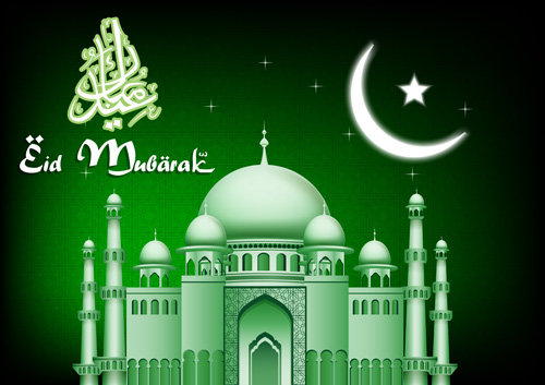 Eid mubarak with Islamic building background vectors 09 Eid mubarak with Islamic building background vectors 09