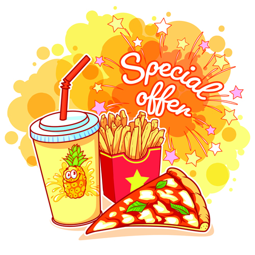 Fast food with grunge background vector 01 Fast food with grunge background vector 01