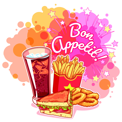 Fast food with grunge background vector 03 Fast food with grunge background vector 03