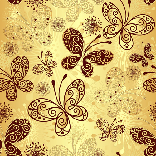 Golden butterflies vector seamless pattern Golden butterflies vector seamless pattern