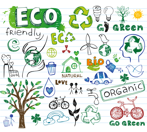 Hand drawing eco elements vector illustration Hand drawing eco elements vector illustration
