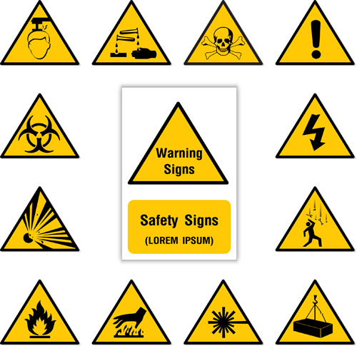 yellow warning sign black 