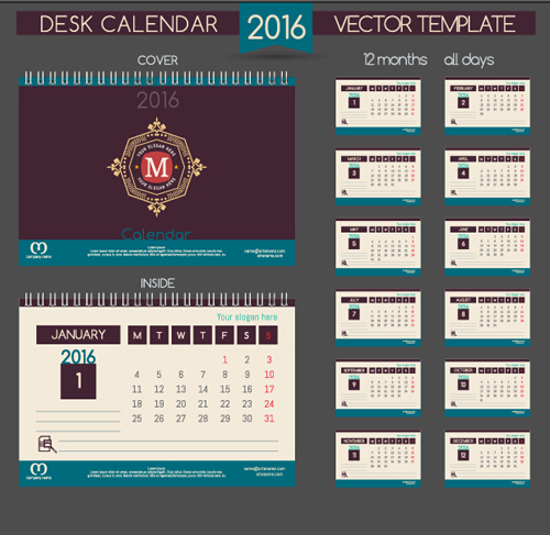 2016 New year desk calendar vector material 33 2016 New year desk calendar vector material 33