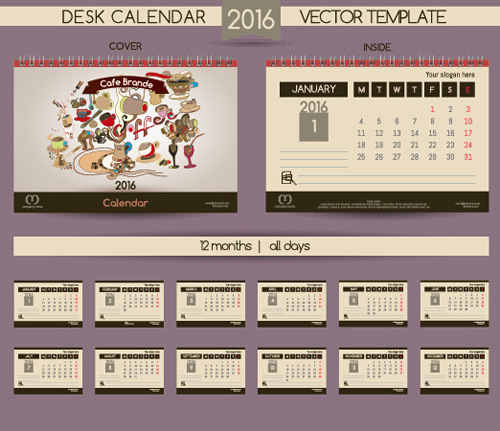 2016 New year desk calendar vector material 34 2016 New year desk calendar vector material 34