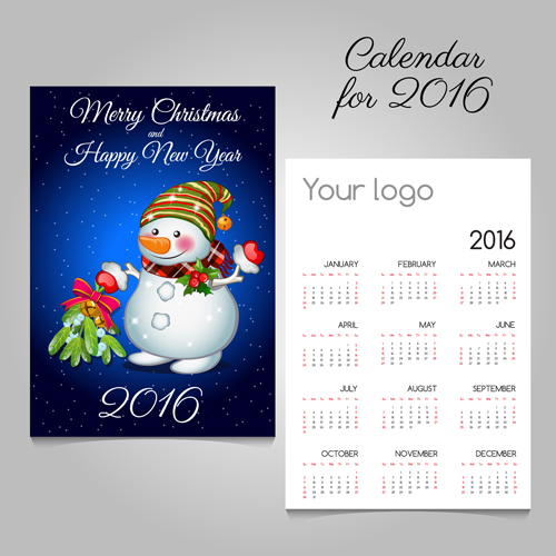 2016 calendars with christmas cards vector set 01 2016 calendars with christmas cards vector set 01