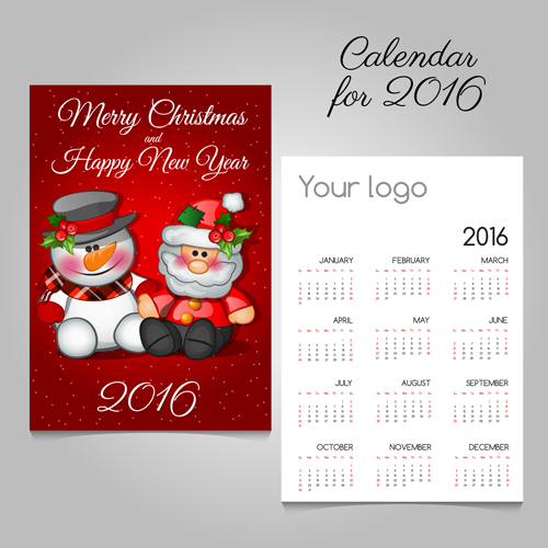 2016 calendars with christmas cards vector set 09 2016 calendars with christmas cards vector set 09