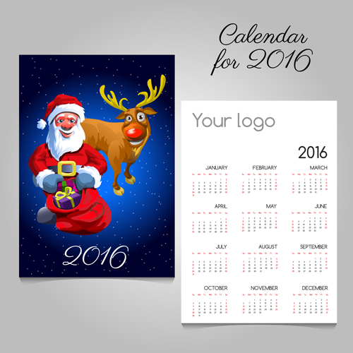 2016 calendars with christmas cards vector set 12 2016 calendars with christmas cards vector set 12