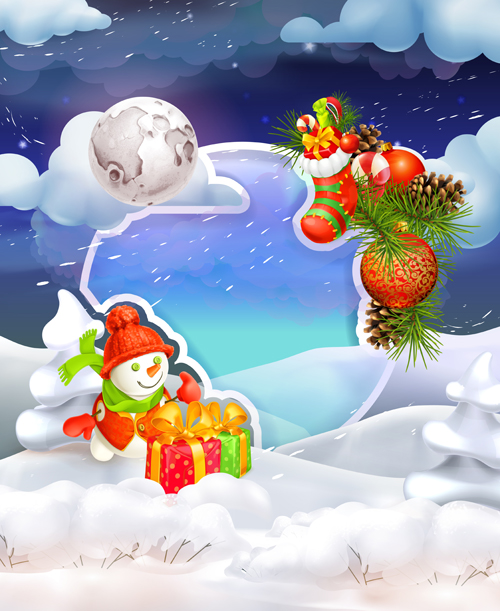 Christmas elements with snow vectors 01 Christmas elements with snow vectors 01