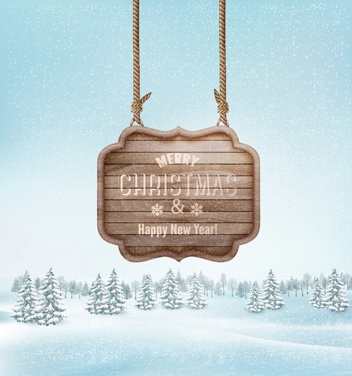 Christmas elements with winter landscape background vector 05 Christmas elements with winter landscape background vector 05