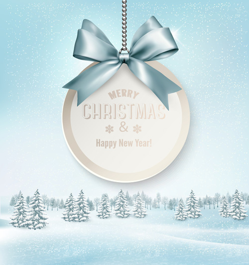 Christmas elements with winter landscape background vector 06 Christmas elements with winter landscape background vector 06