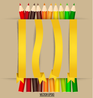 Colored pencil with paper ribbon vector Colored pencil with paper ribbon vector