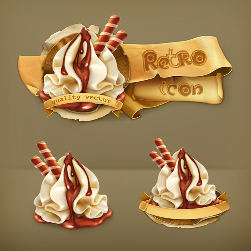Dessert food retro labels vector material 01 Dessert food retro labels vector material 01