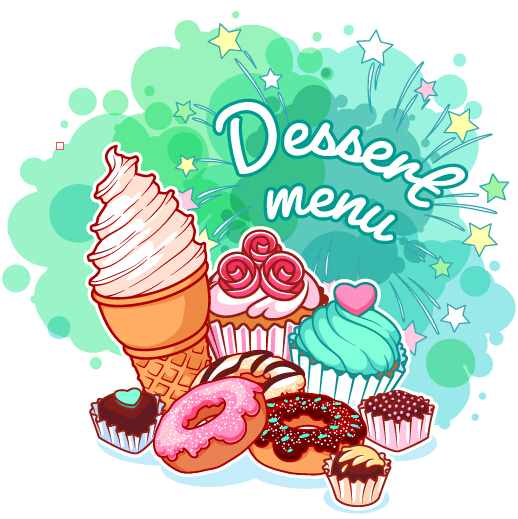 Dessert with grunge background vector 01 Dessert with grunge background vector 01