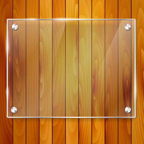 Glass frame with wood textures background vector 02