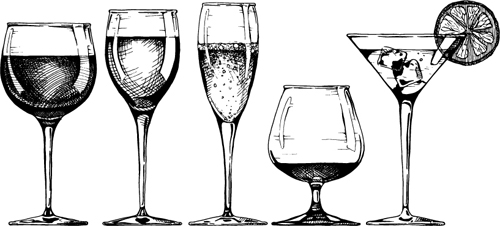 Hand drawn cocktail vintage vector 01 Hand drawn cocktail vintage vector 01