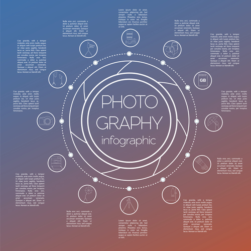 Modern photography infographics vectors material Modern photography infographics vectors material