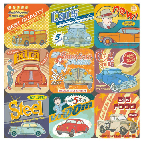 Poster Vintage Cars vector set Poster Vintage Cars vector set