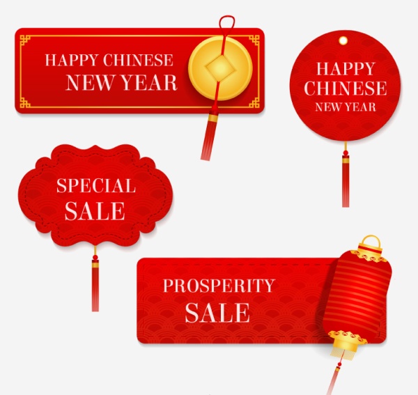 Red new year with sale labels vector
