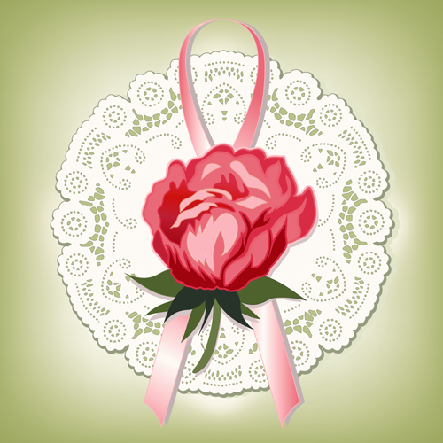 Rose with round lace card vector 02 Rose with round lace card vector 02