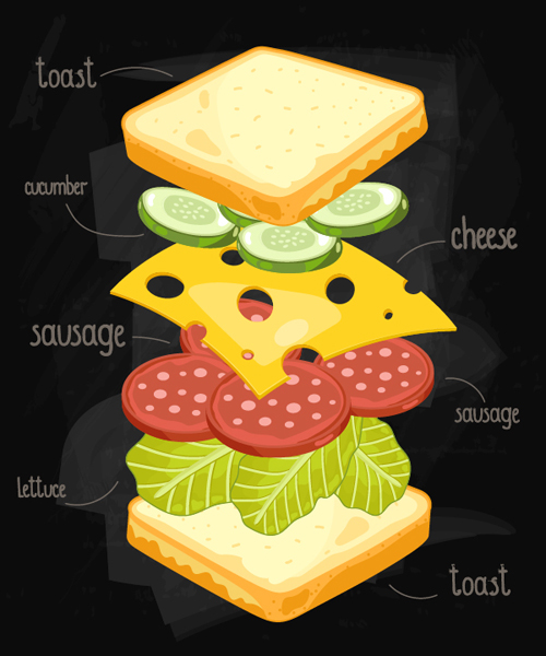 Sandwich Ingredients design vector 03 Sandwich Ingredients design vector 03